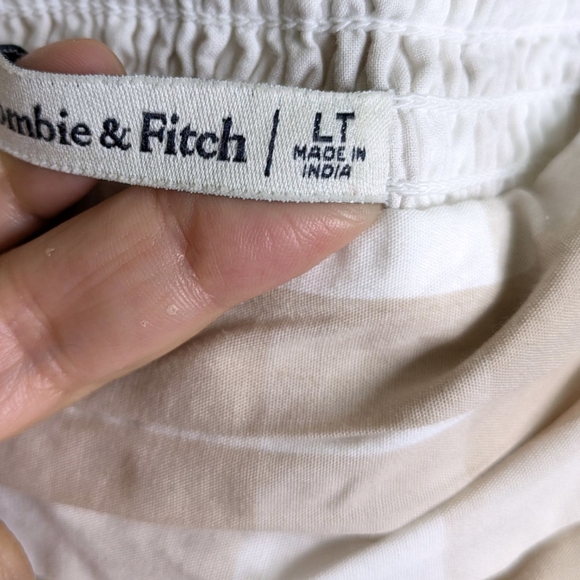 Abercrombie Fitch Emerson Poplin Puff Sleeve Gingham Dress Large Tall LT Peasant - Picture 9 of 13